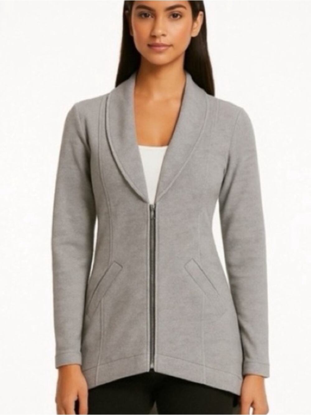 Cabi Drop Off Zip Jacket Grey White Striped Size XS